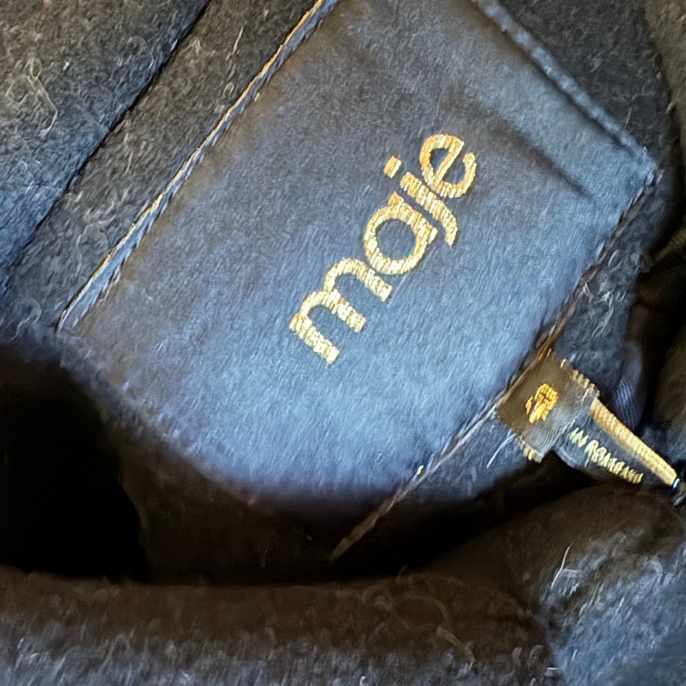 MAJE Daho double breasted Peacoat‎ Black  wool-cashmere blend leather trim Sz 40 - Picture 7 of 11